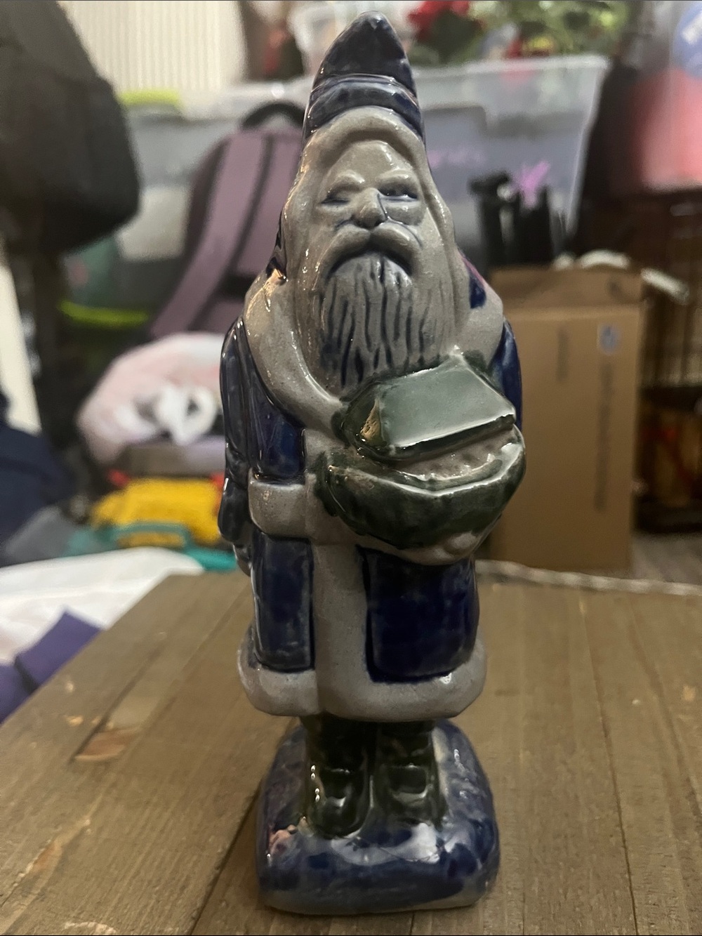 Rowe Pottery Works Salt Glazed Santa Holding Gift Figurine